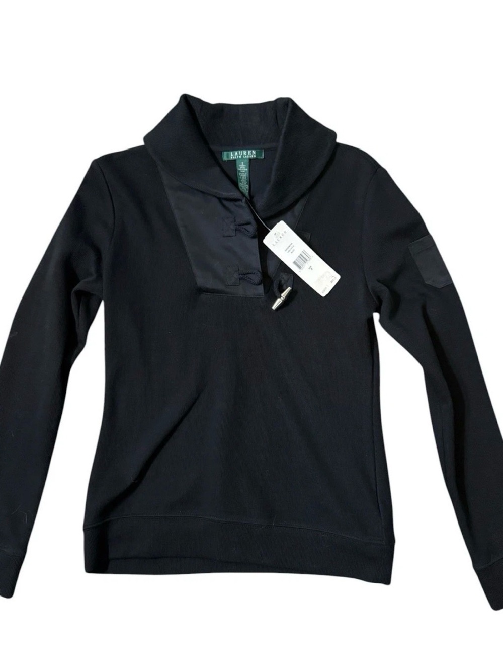 NWT Lauren Ralph Lauren Women’s S Light Weight Black Knit Collared Sweater Small